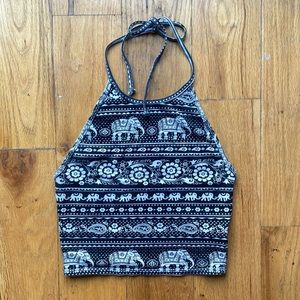 Elephant Aztec Paisley Pattern Tie-Neck Halter Top